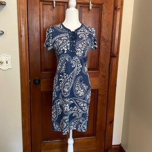 Chaps Short Sleeve Lace-up Neck Dress